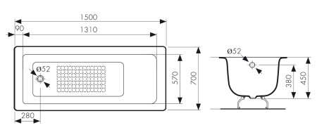 Чугунная ванна Kaiser КВ-1604 150x70 с антискользящим покрытием фото