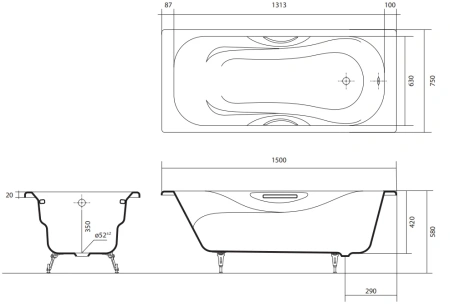 Чугунная ванна Aquatek Гамма AQ8050FH-00 150x75 фото