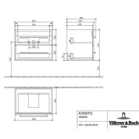 Тумба с раковиной Villeroy&Boch Avento A89000B4 фото