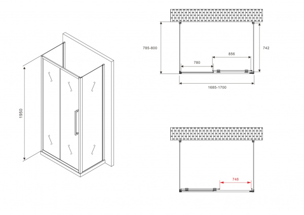 Душевой уголок ABBER Schwarzer Diamant AG30170MH-S80M-S80M 170x80 фото