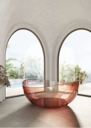 Круглая ванна из полиэфирной смолы Abber Kristall AT9705Koralle 150x150 розовая фото