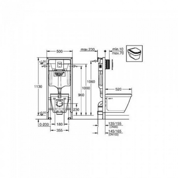 Инсталляция Grohe Solido Perfect с подвесным унитазом и панелью смыва Skate Cosmopolitan 39186000 фото