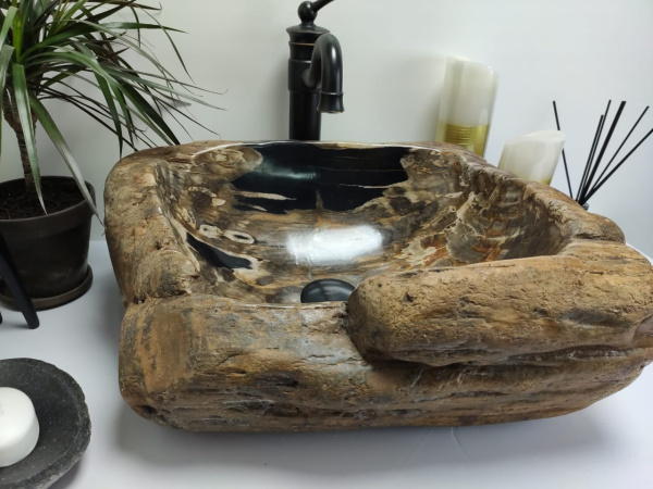 Накладная раковина из окаменелого дерева FS-0418 (48*40*19см) фото