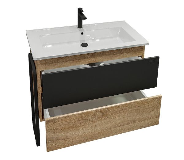 Тумба под раковину Grossman Солис 85 108501 дуб санома/черный фото