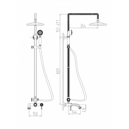Душевая система (стойка) Milacio Vitoria MC.101.BBR чёрная бронза фото