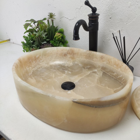 Накладная раковина из оникса Oval Yellow OY-01579 (53*38*14) фото