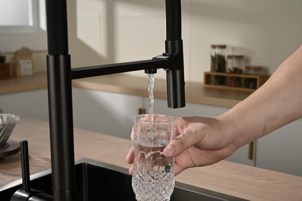 Смеситель для кухни с подключением к фильтру Vincea VKF-120MB черный матовый фото