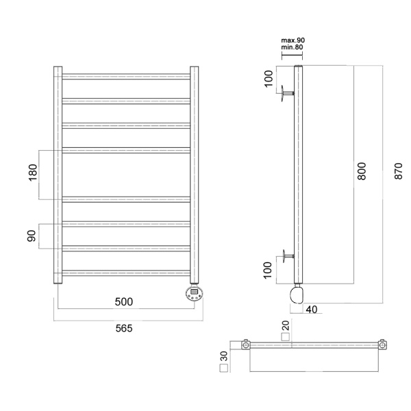 Полотенцесушитель электрический Domoterm Квадро Квадро П8 500х800 ER фото