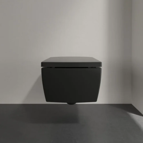 Подвесной унитаз безободковый Villeroy & Boch Memento 2.0 Ebony CeramicPlus 4633R0S5 черный матовый фото
