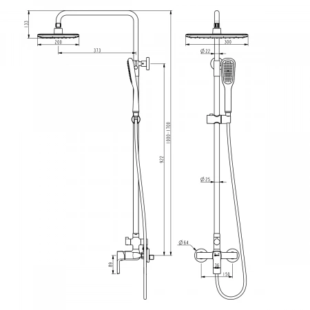 Душевая система (стойка) Lemark Ursus LM7260BL фото