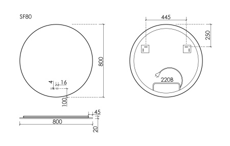 Зеркало с подсветкой Sancos Sfera 2.0 SF2.800 80x80 фото