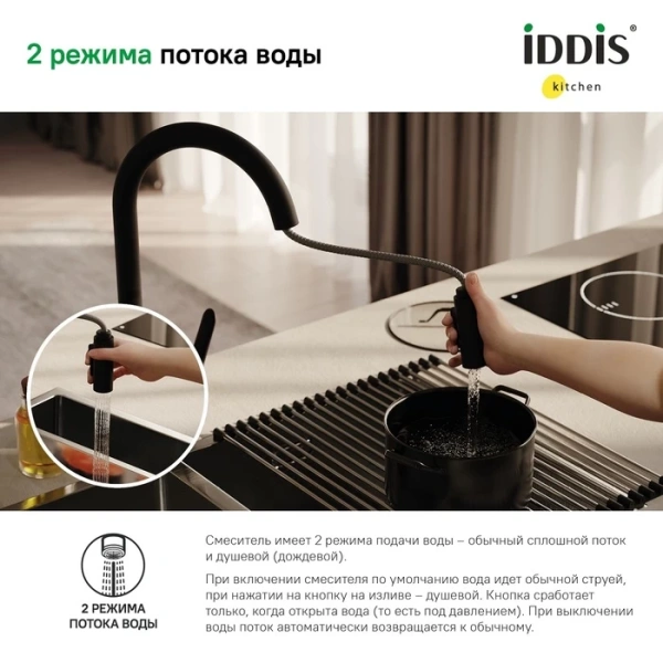 Смеситель для кухни с выдвижной лейкой Iddis Cuba CUBBLP0i05 черный матовый фото