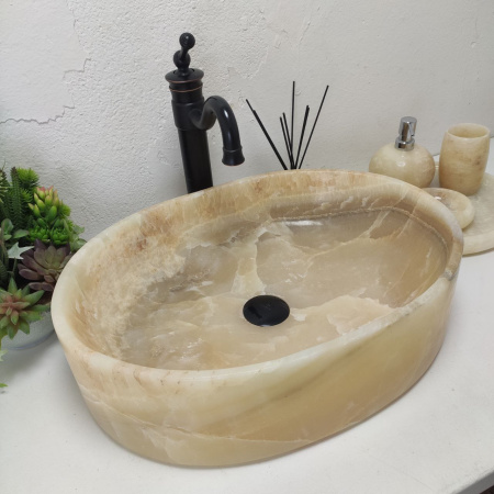 Накладная раковина из оникса Oval Yellow OY-01579 (53*38*14) фото