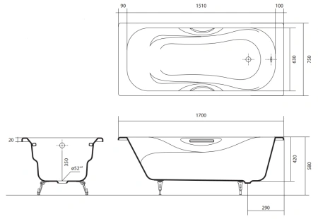 Чугунная ванна Aquatek Гамма AQ8070FH-00 170x75 фото