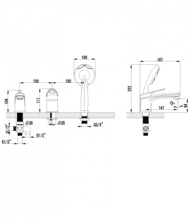 Смеситель на борт ванны Lemark Luna LM4145C фото
