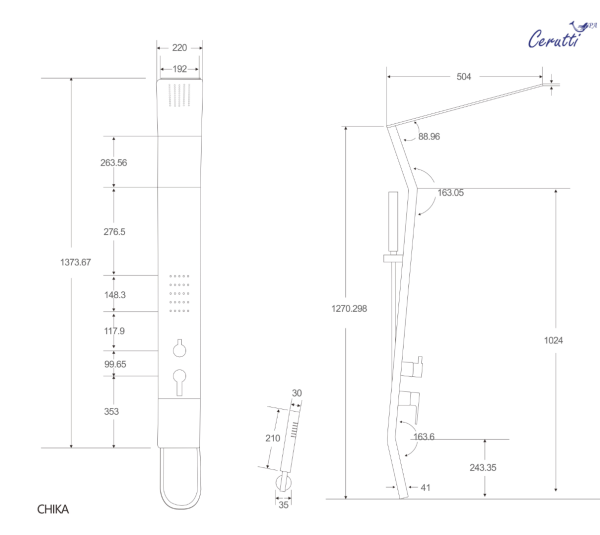 Душевая панель Cerutti SPA Chika СТ9255 черная матовая фото
