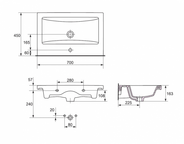 Раковина Bellezza Cersanit Como 70 фото