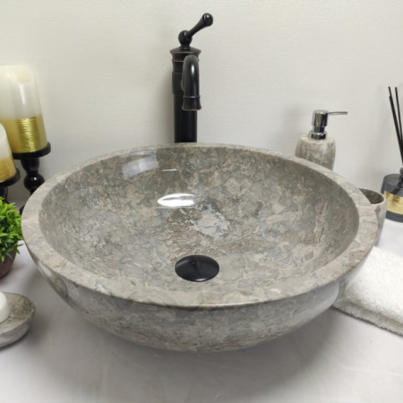 Раковина из мрамора Indo Bowl Grey TinLip Medium BM-00028 фото