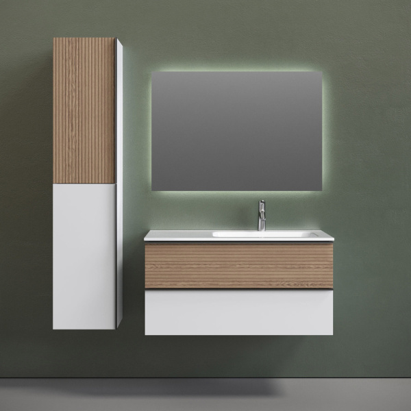 Тумба под раковину Sancos Delta DL100RW дуб светлый/белый фото