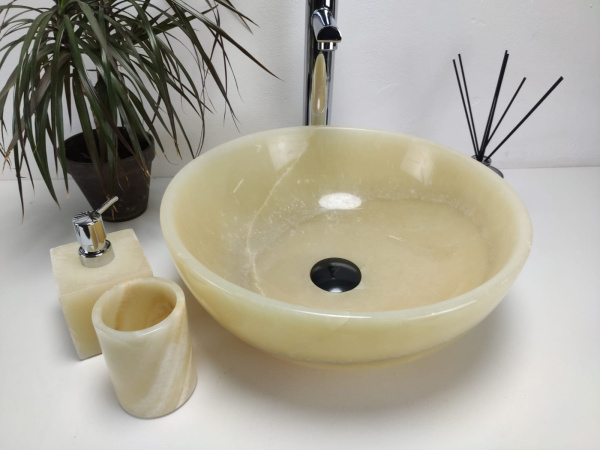 Накладная раковина из оникса Bowl Yellow Small BO-00906 (40*40*15) фото