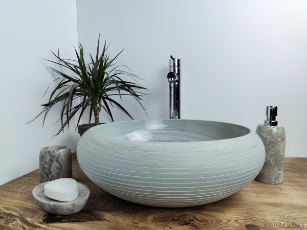 Раковина из камня андезит Indo Donut Blue Medium Alur DA-00150 фото