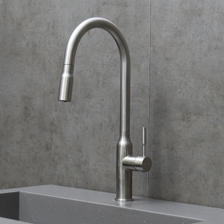 Смеситель для кухни с выдвижной лейкой Lemark Expert LM5086S сталь фото