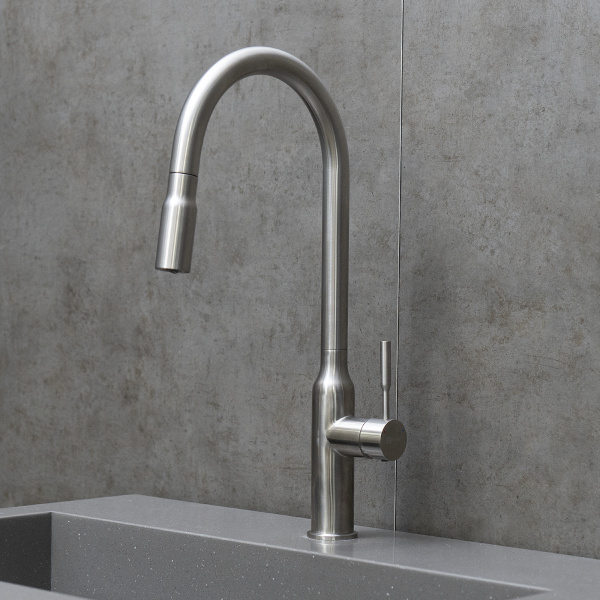 Смеситель для кухни с выдвижной лейкой Lemark Expert LM5086S сталь фото