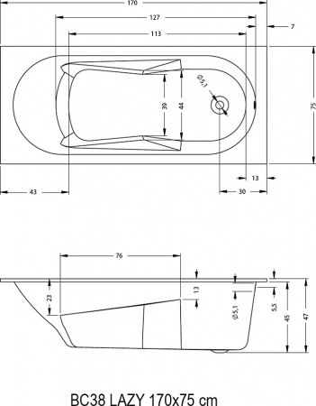 Акриловая ванна Riho Lazy BC3800500000000 170x75 фото