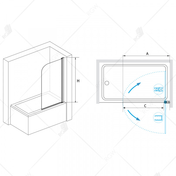 Шторка на ванну маятниковая RGW Screens SC-09 06110907-11 70 см прозрачное стекло фото