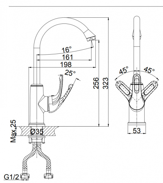 Смеситель для кухни D&K Rhein Eucharius DA1372425 черный фото