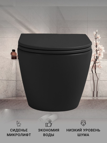 Подвесной унитаз безободковый Sintesi EVI SIN-TS-EVI-151BM с сиденьем, черный матовый фото
