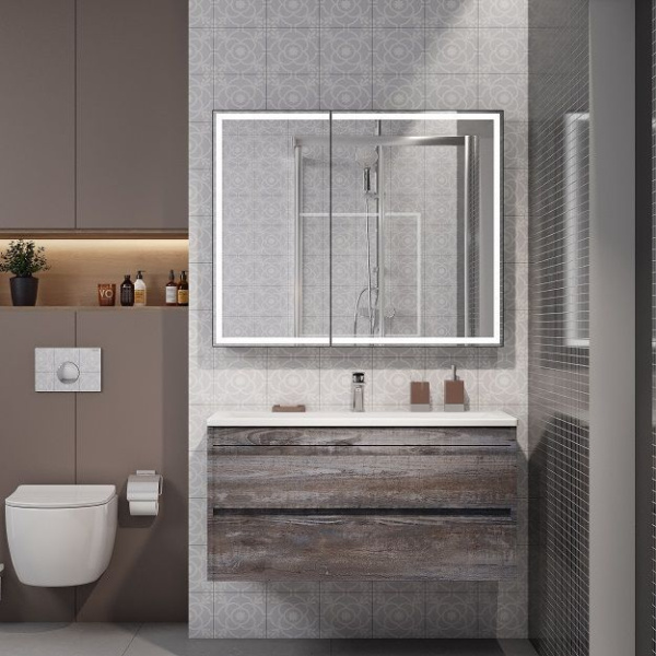 Зеркало-шкаф с подсветкой Art&Max Techno AM-Tec-1000-800-2D-F-Nero 100x80 черный матовый фото