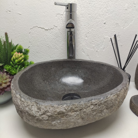 Накладная раковина из речного камня RS01324 (37*31*15) фото