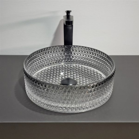 Накладная раковина из стекла Comforty GL10 00-00012244 36x36 черное прозрачное стекло фото