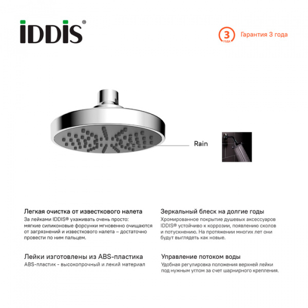 Верхний тропический душ Iddis Built-in Shower Accessories 200SWRPi64 фото