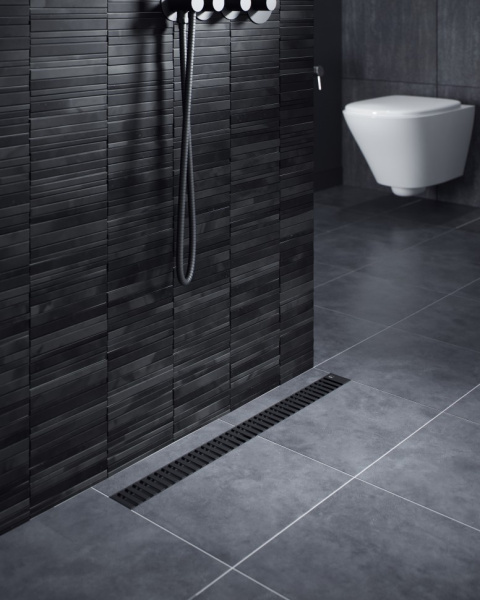 Душевой лоток Timo Drain System 90 DS230109/03 с перфорированной решеткой lines, черный матовый фото