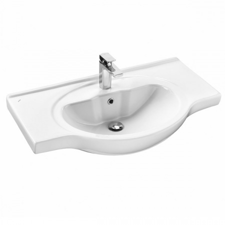 Тумба Comforty Сочи-85 белый глянец с раковиной Сенеж 87 фото