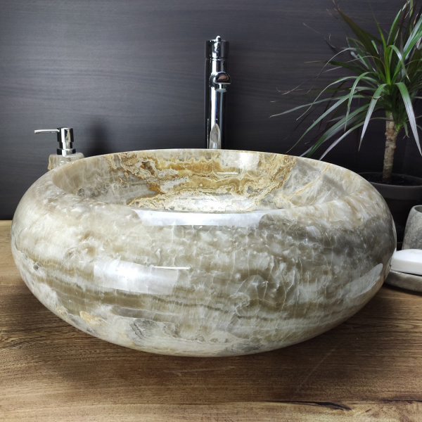 Накладная раковина из оникса Indo Donut Grey Big DO-000170 фото