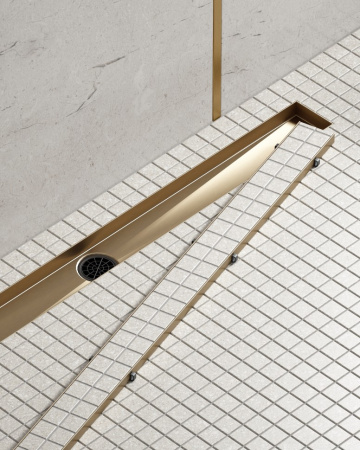 Душевой лоток Timo Drain System 90 DS230209/17 с двусторонней панелью под плитку, цвет золото матовое фото