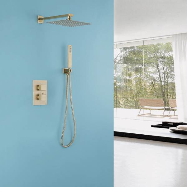 Душевая система скрытого монтажа с термостатом Abber Daheim AF8251G золото матовое фото