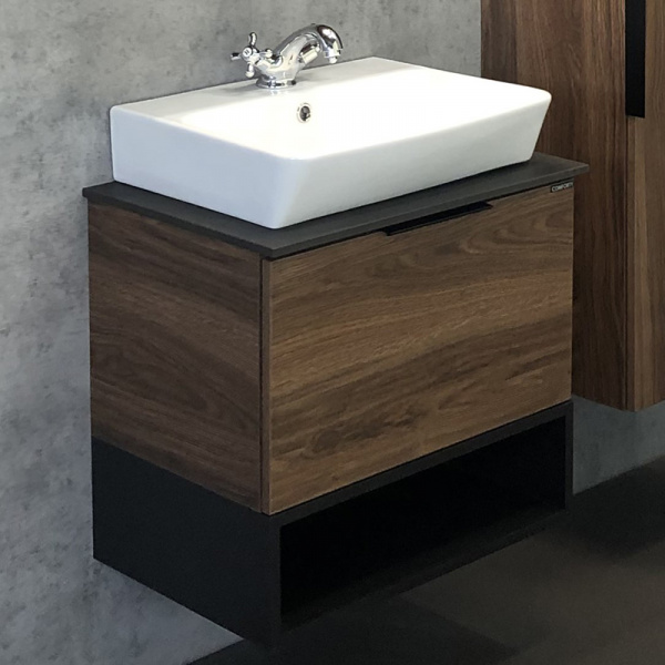 Тумба Comforty Штутгарт-60 дуб тёмно-коричневый с раковиной COMFORTY 9055RA-50 фото
