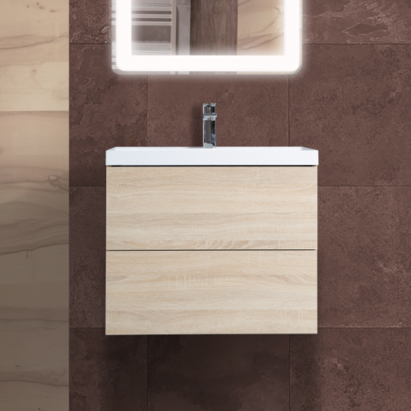 Тумба с раковиной подвесная Art&Max Verona-Push AM-Verona-Push-700-2C-SO-RS-TS Дуб Сонома светлый фото