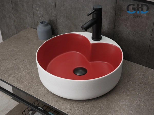 Накладная раковина GID N9013LS 52237 40x40 красная матовая / белый графит фото