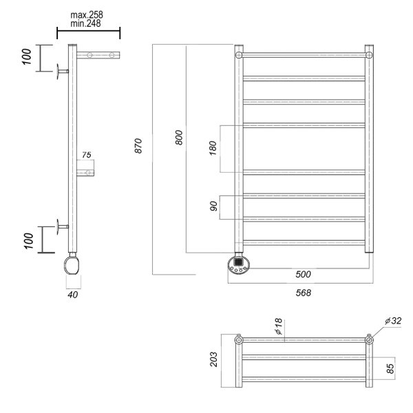 Полотенцесушитель электрический Domoterm Медея с 2 полками  Медея сп2 П8 500x800 EL фото