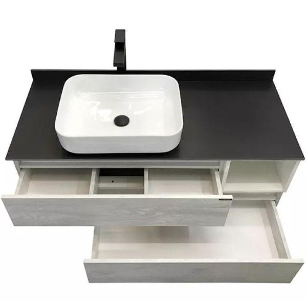 Тумба-умывальник Прага-120 дуб белый с графитовой столешницей 00-00014834, с раковиной COMFORTY T-Y9378 фото