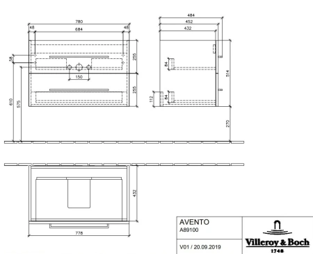 Тумба с раковиной Villeroy&Boch Avento A89100VH 80 см фото