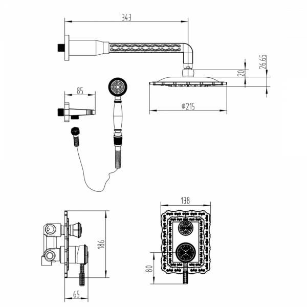 Душевая система скрытого монтажа Milacio Vitoria MC.105.BBR черная бронза фото