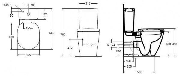 Унитаз напольный Ideal Standard Connect E803701 с бачком Cube E797001 фото