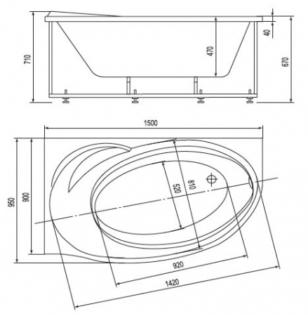 Акриловая ванна Aquatek Бетта с гидромассажем 170x97 R фото
