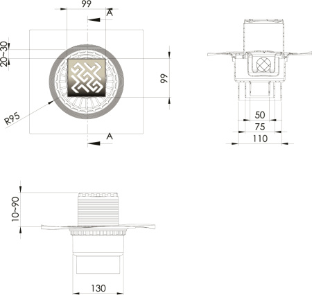 Душевой трап Berges Wasserhaus Zentrum Antik 091464 10 x10 см, хром фото